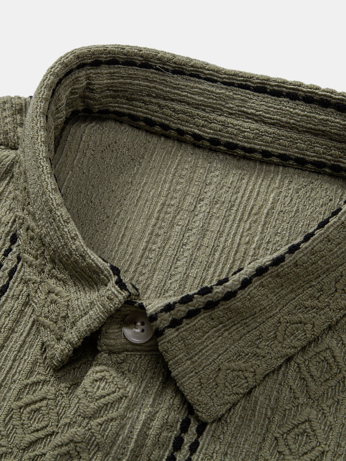 Geometric Striped Jacquard Button Up Shirt & Crinkle Textured Straight Leg Pants