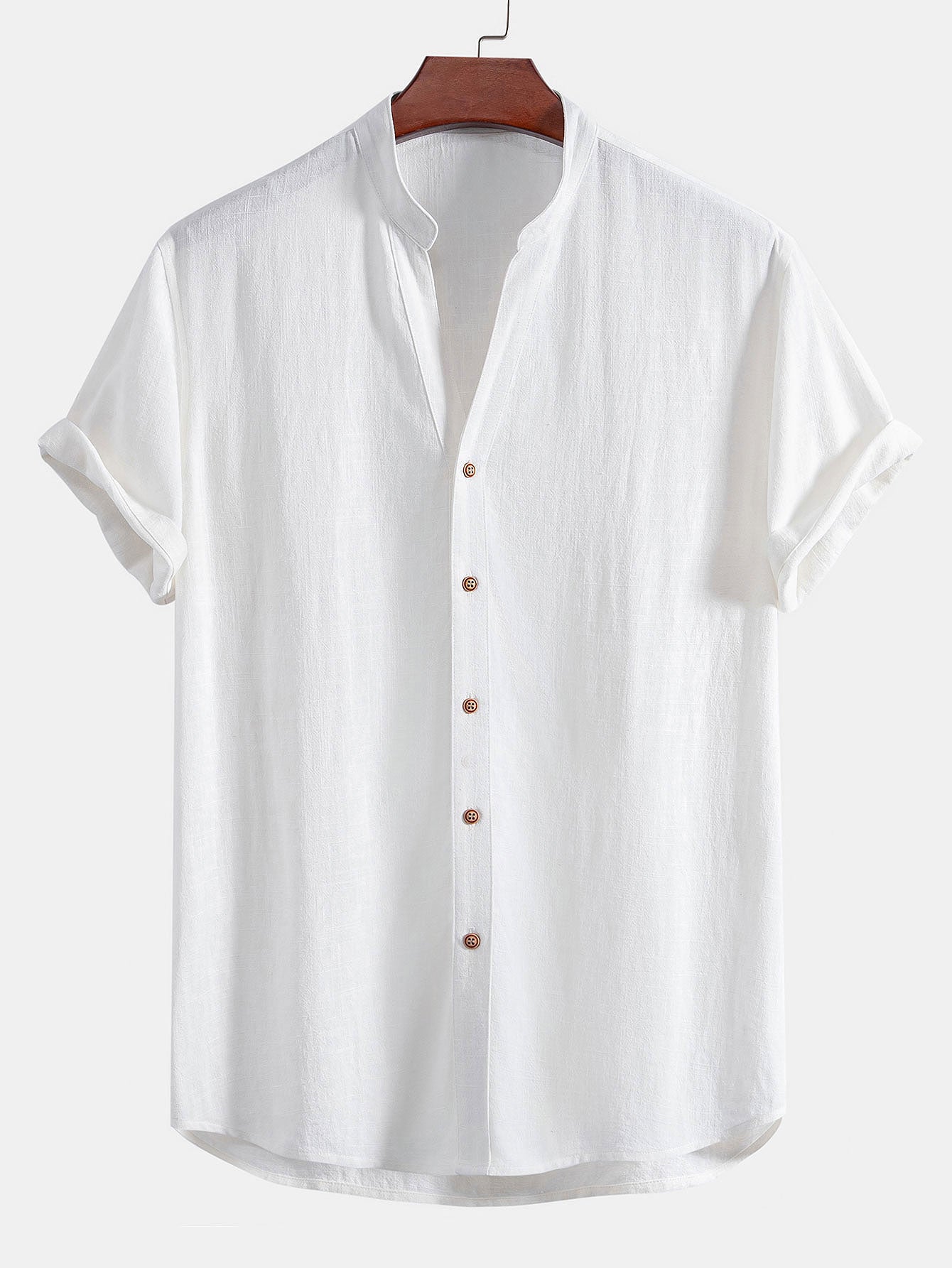 V Neck Linen Rayon Blend Shirt & Straight Leg Linen Pants
