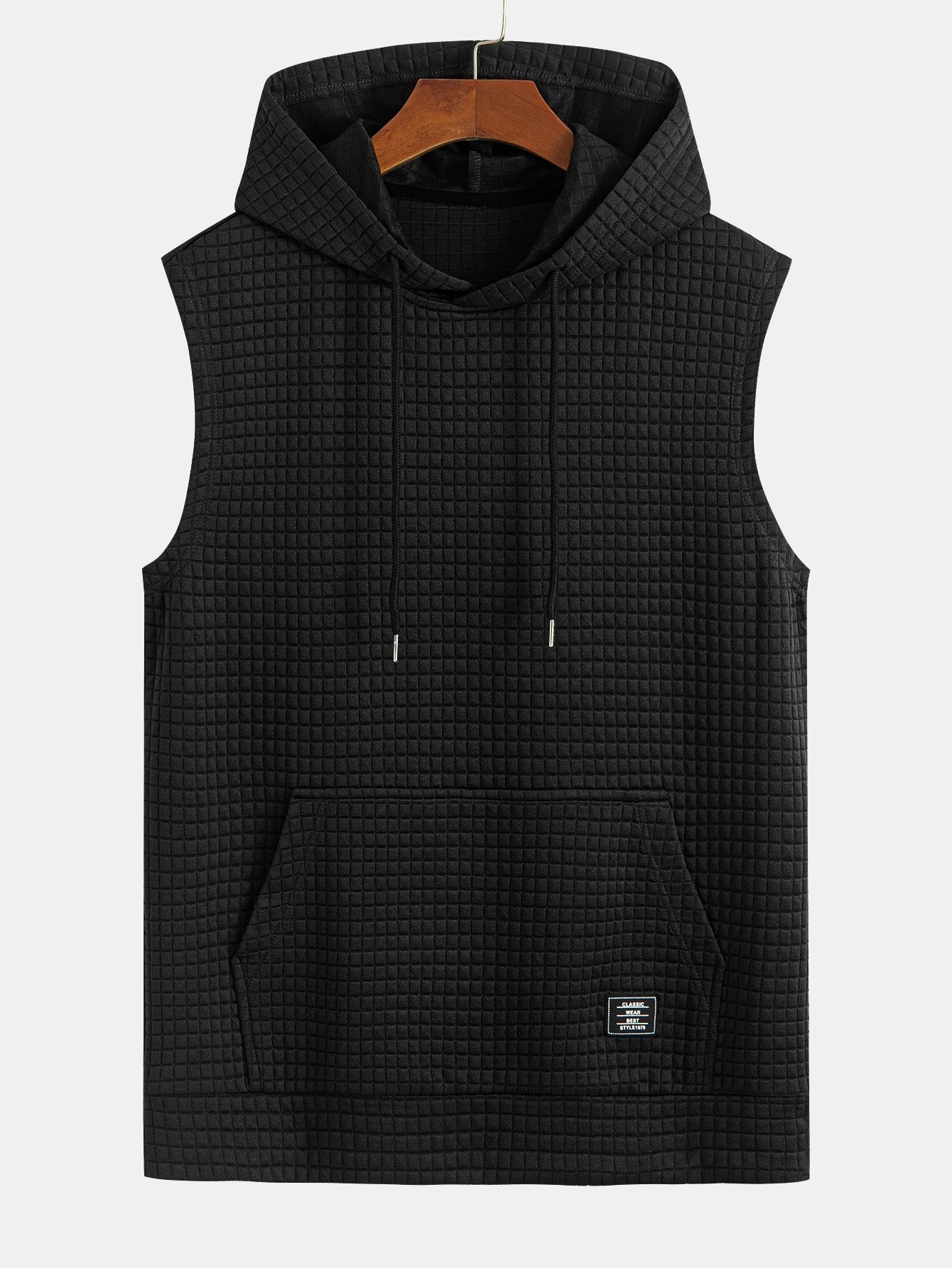 Waffle Sleeveless Hooded T-Shirt With Kangaroo Pocket & Shorts