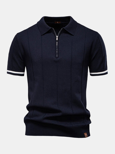 Contrast Trim Zipper Knit Polo Shirt & Slim Fit Tapered Trousers