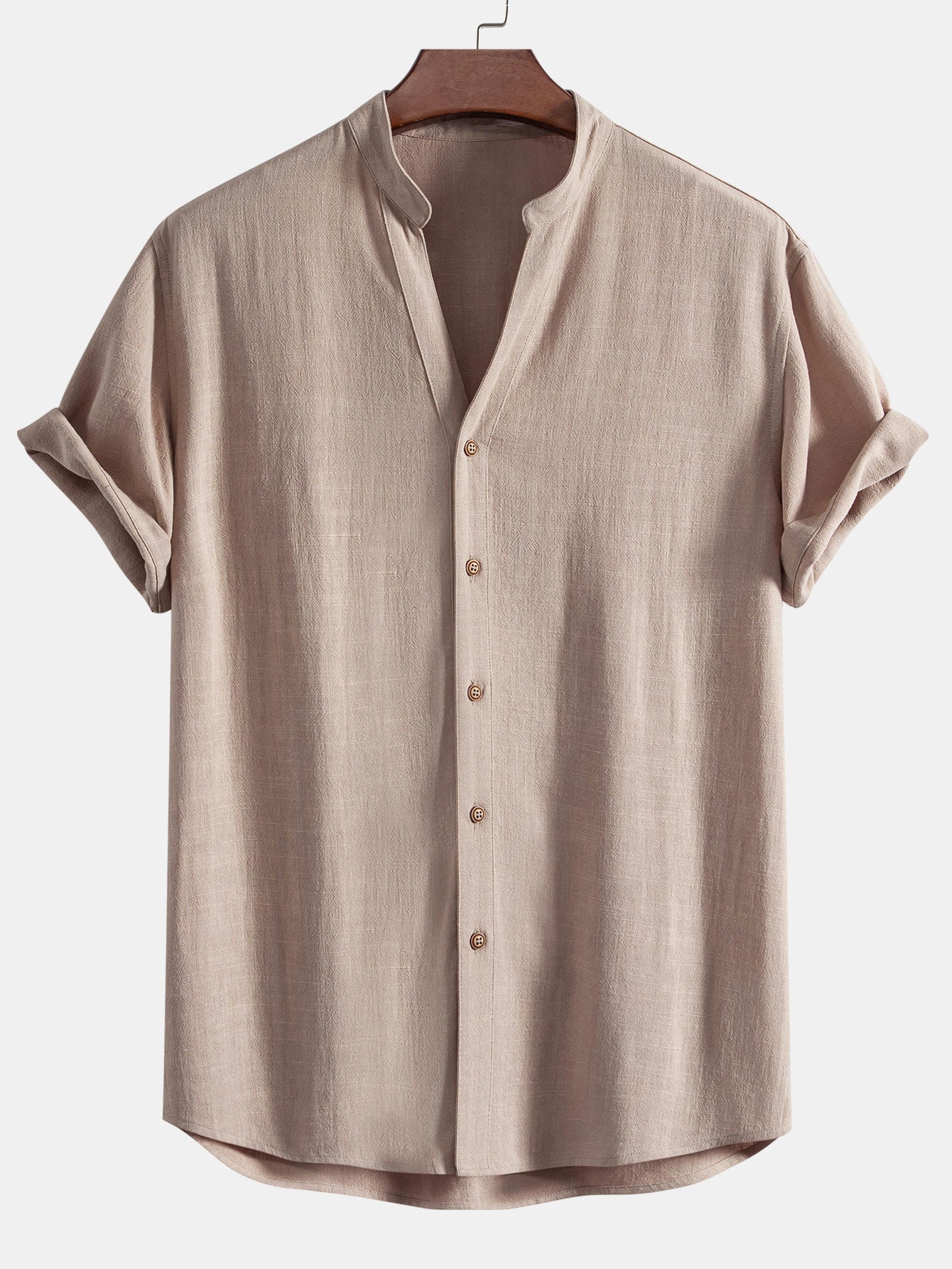 V Neck Linen Rayon Blend Shirt & Straight Leg Linen Pants