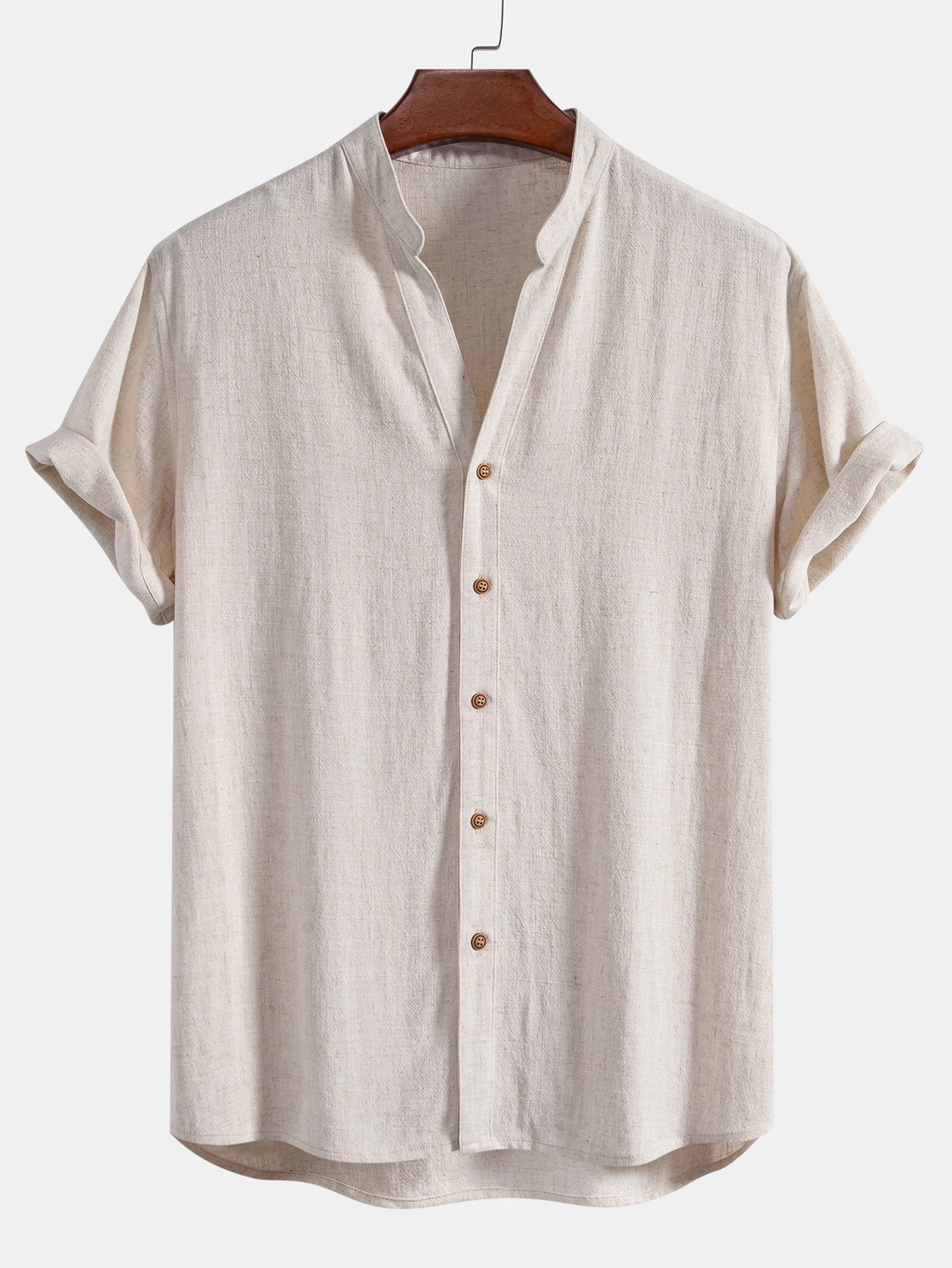 V Neck Linen Rayon Blend Shirt & Straight Leg Linen Pants
